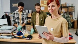 female volunteer overseeing organization