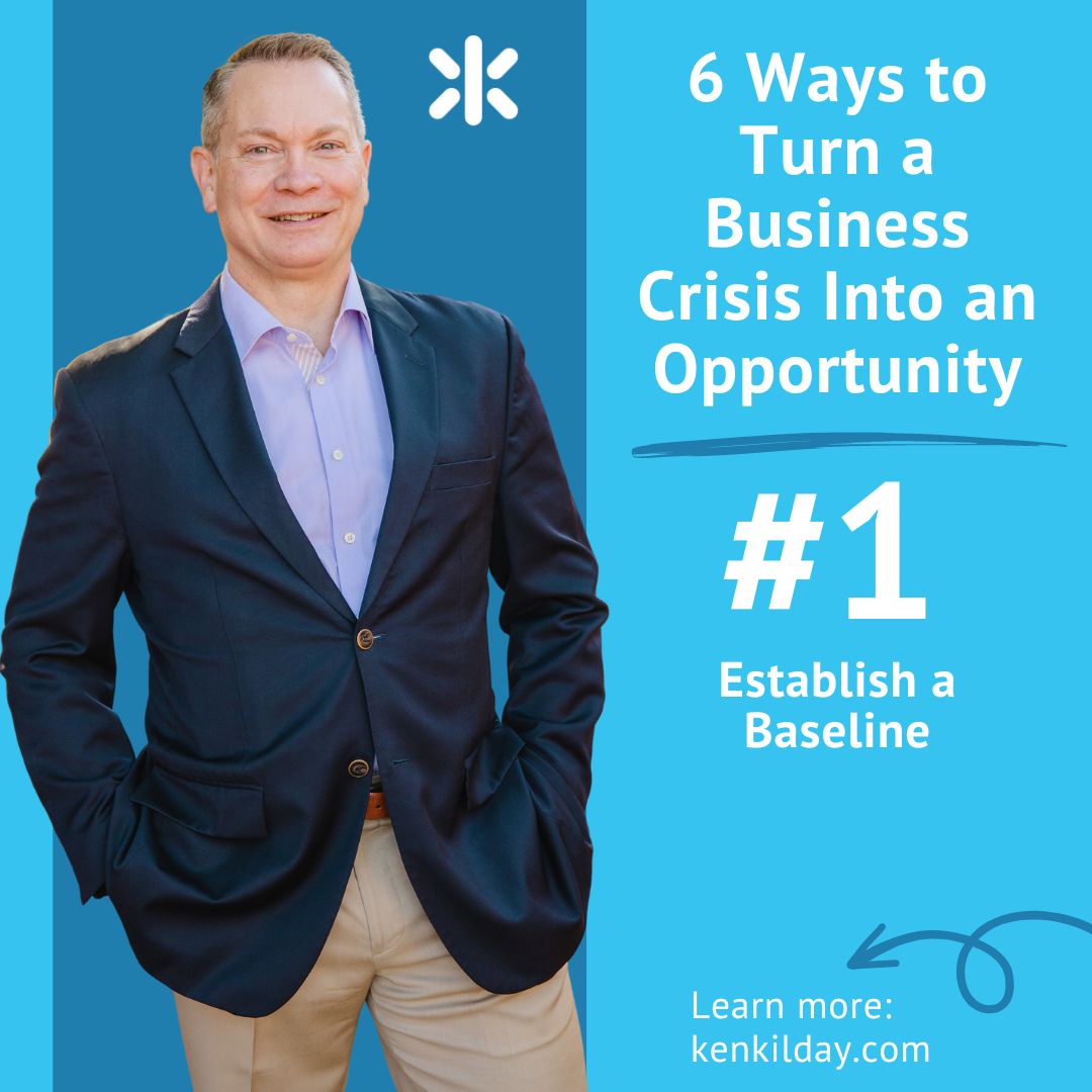 graphic of Ken with tect saying 6 ways to turn your business crisis into an opportunity