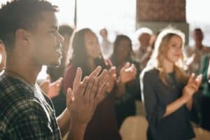 round of applause from business workers to inspiring leaders