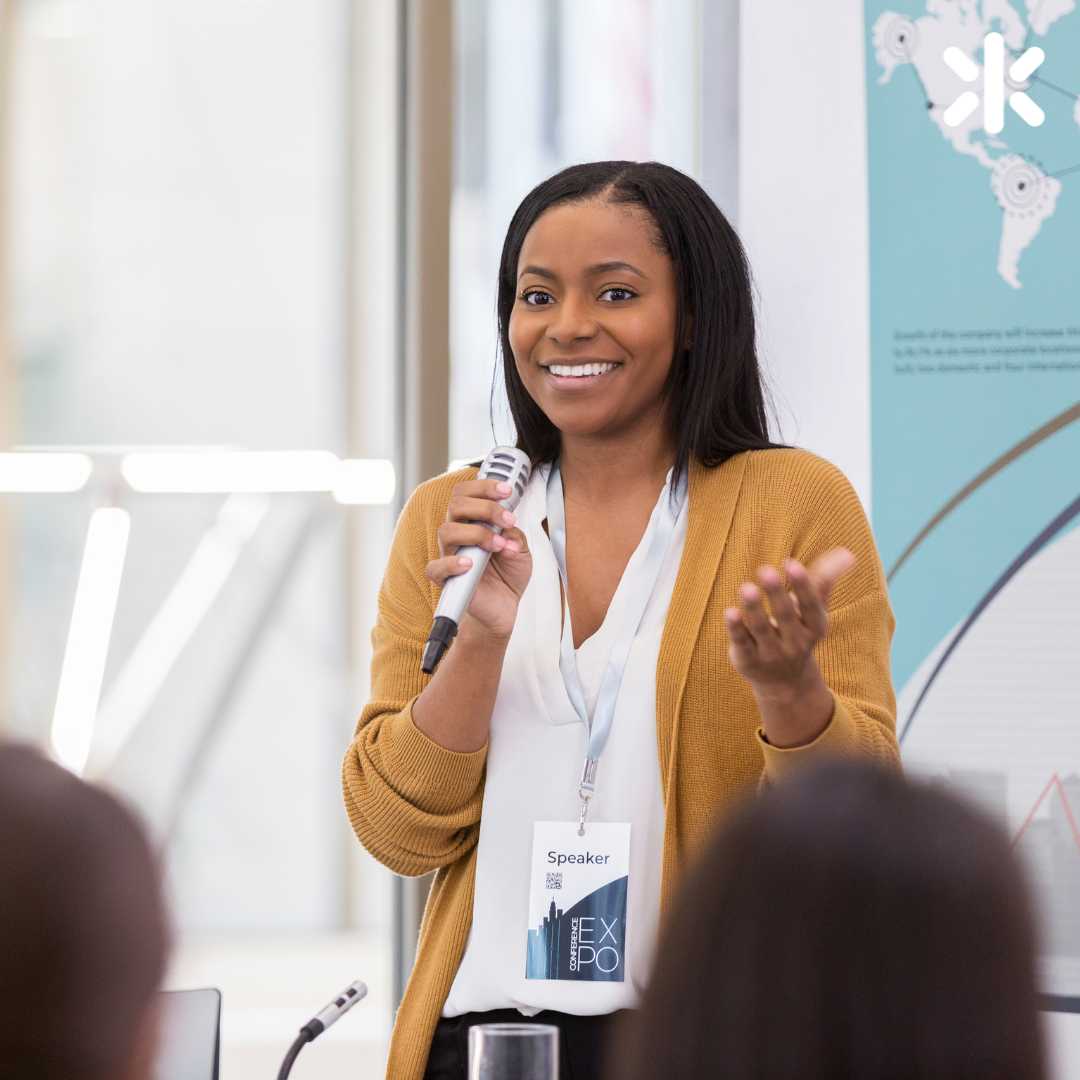 female speaker at an event