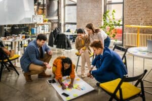 diverse group of professionals working in an office
