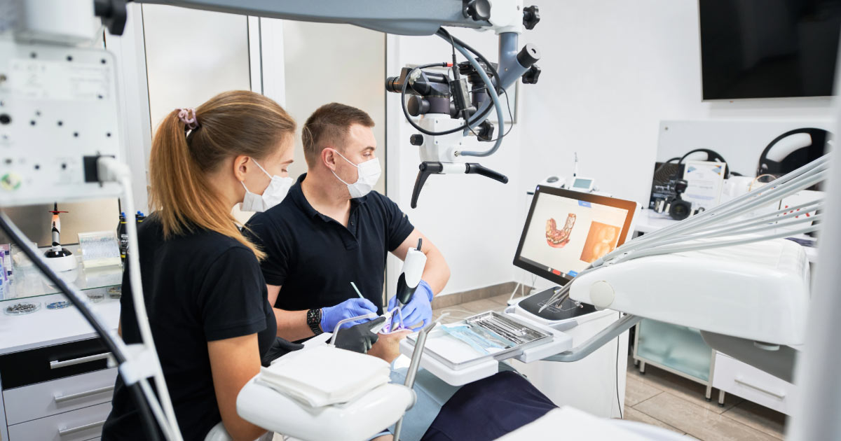 Modern dentist office using latest technology to treat patient